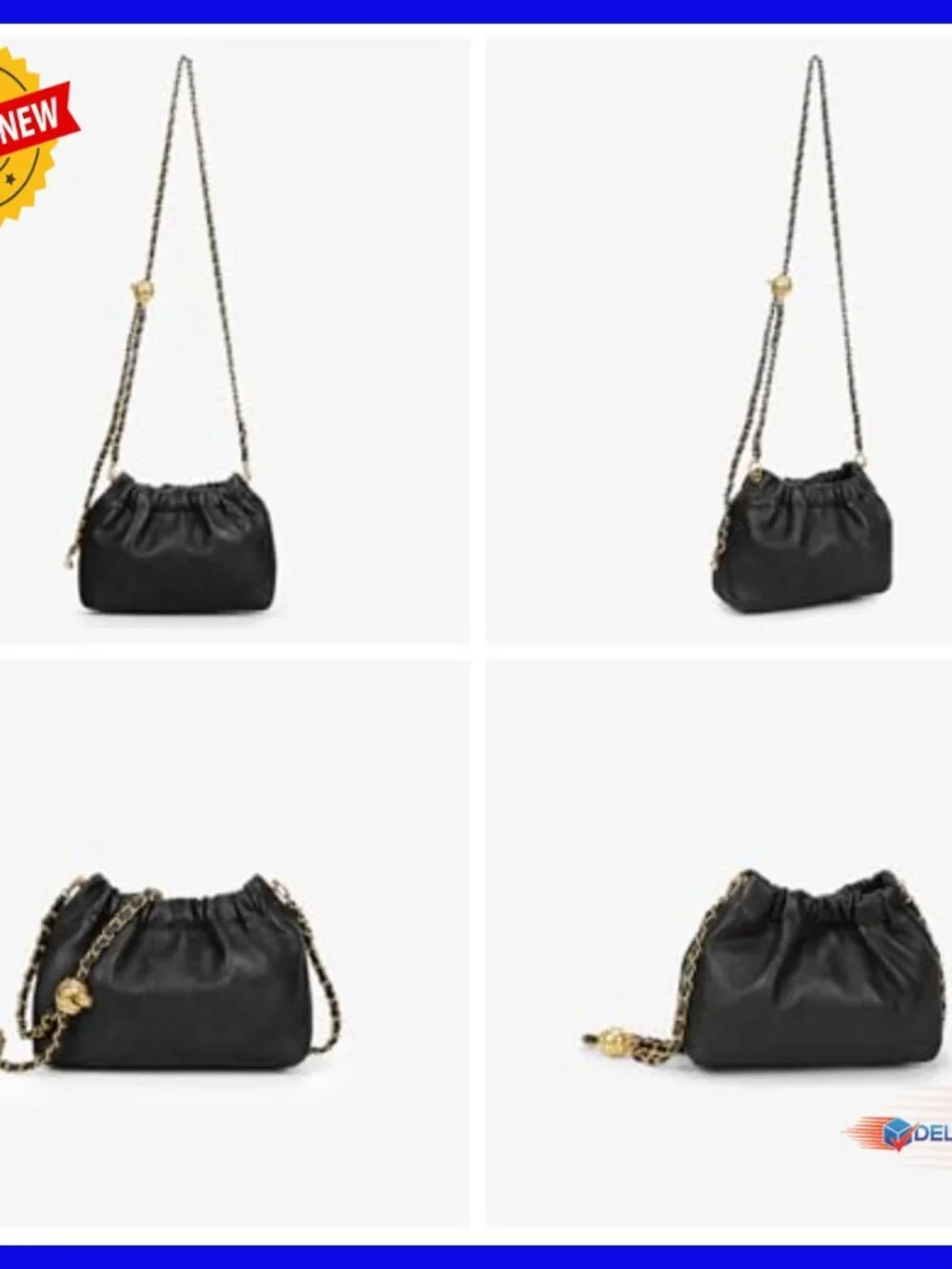 Genuine Leather Hobo Bag with Chain Strap, Convertible Shoulder Crossbody Purse